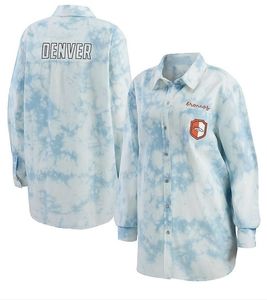 Women's WEAR by Erin Andrews Denim Denver Broncos Chambray Acid Wash Long Sleeve